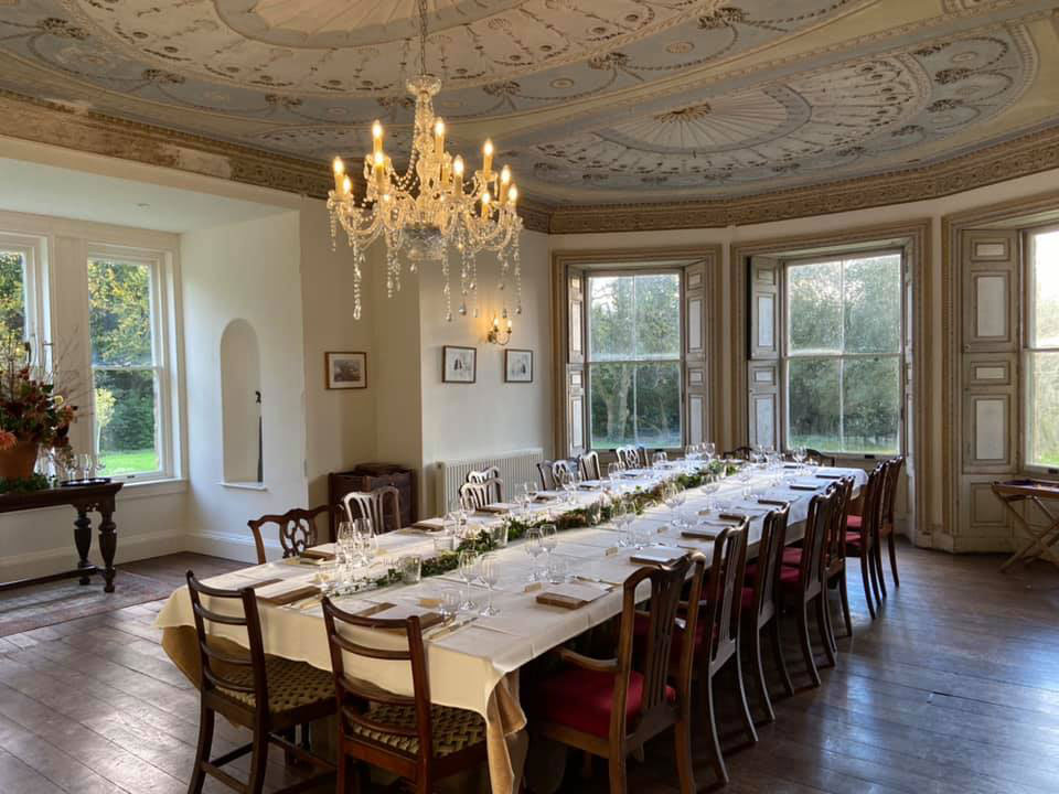 The dining room can seat large parties in comfort.