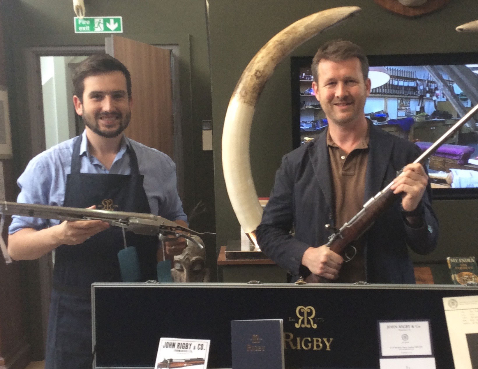 Customers for new guns talk through their desires with the M.D and get to touch Rigby heritage, like Jim Corbett's famous Rigby Mauser.