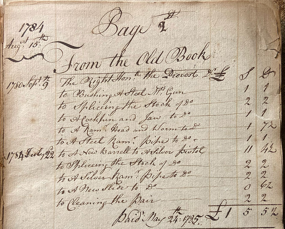 The earliest of Rigby's extant record books starts with entries for 1784