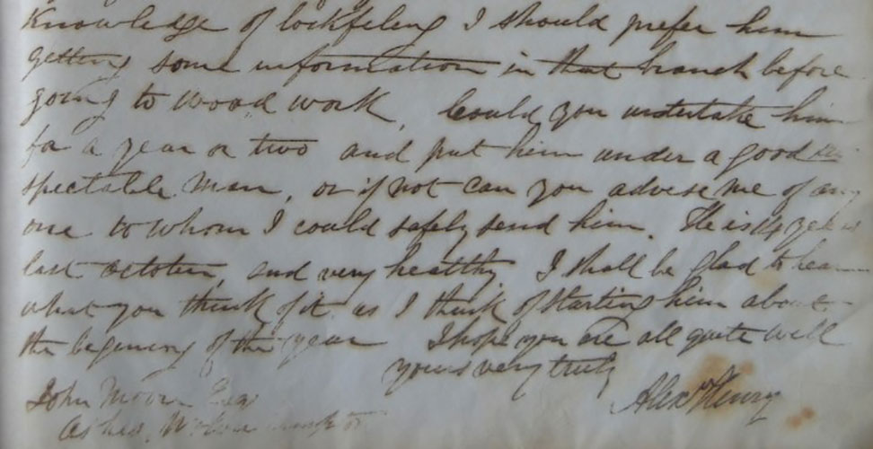 A section of Alex Henry's letter to Moore, with his signature.