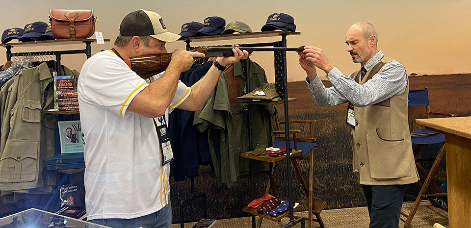 The Shikari project was headed by Jerome Lanoue, seen here fitting a custmer for a new Shikari rifle at DSC.