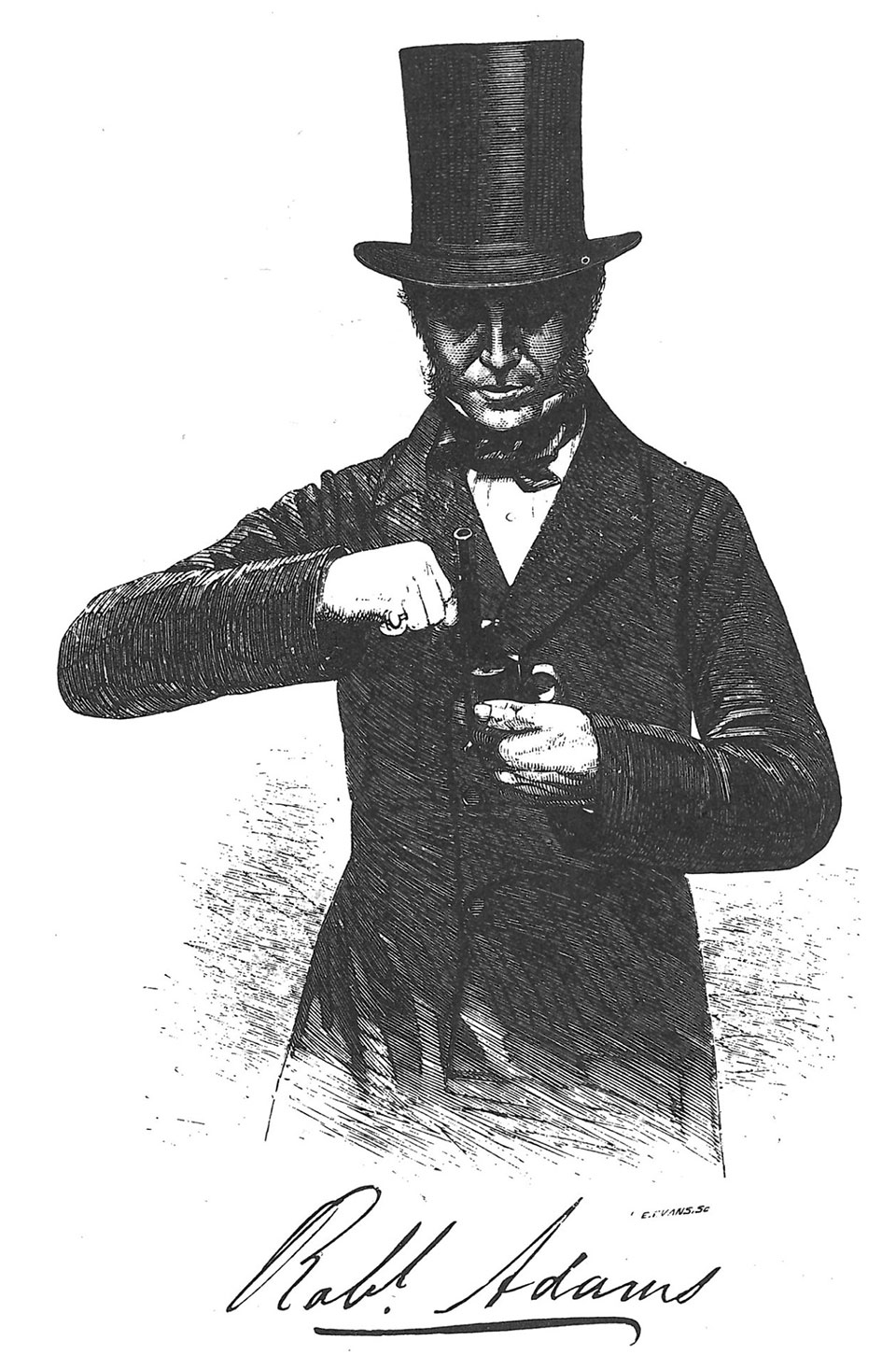 Robert Adams with his patent revolver.