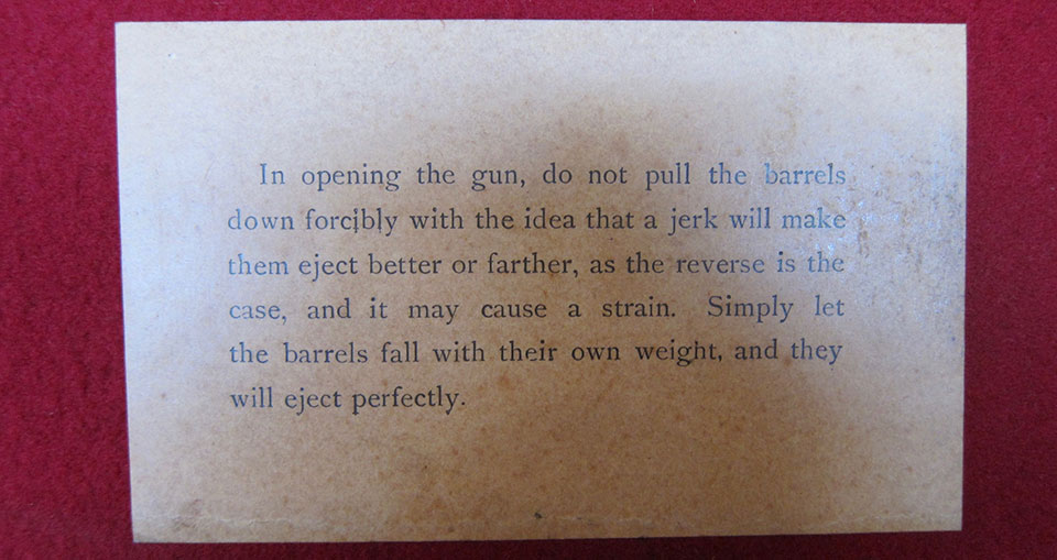 From and early Beesley action gun case lid. Customers unused to new inventions needed some instruction.