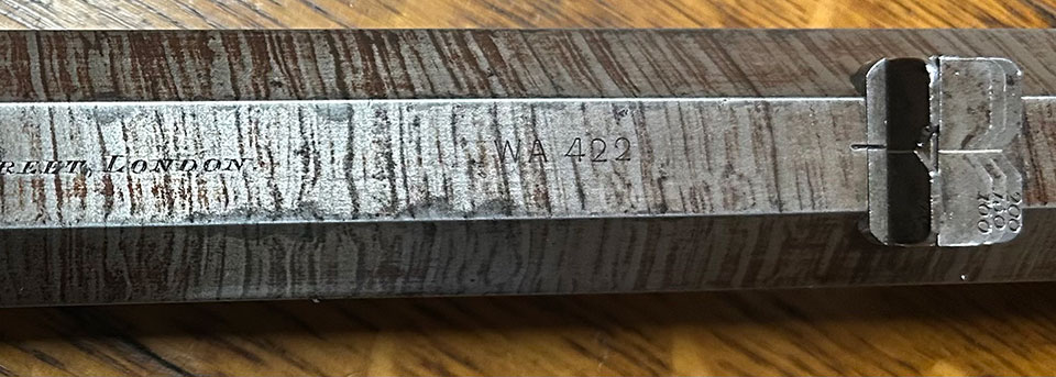 Look closely, and you&rsquo;ll see &lsquo;WA 422&rsquo; engraved on the barrel. This also appears on the butt plate.
