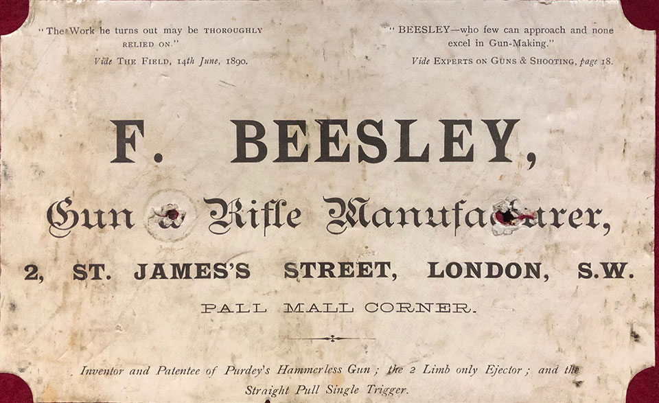 Frederick Beesley left Purdey to become the successful proprietor of his own business. His reputation should not be tarnished by the activities of his elder brother, Edward.