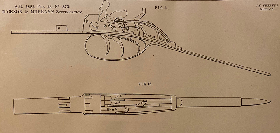 The original Dickson & Murray patent for a three-barrelled gun.