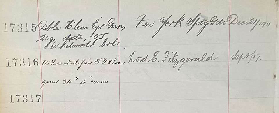 Mr Forebear's name appeas next to the 8-bore in September 1917.