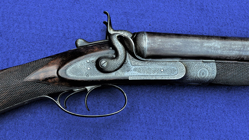 Joseph Lang’s best-quality shotguns, such as this 1868 10-gauge, are representative of the finest work of the Pantheon of London gunmakers in the mid-19th Century.