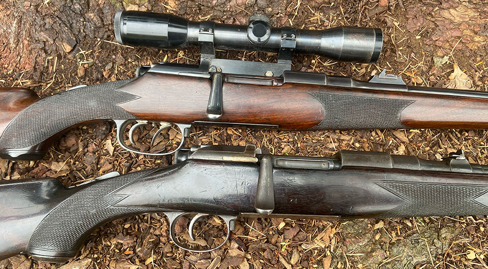 Top, a 'Rigby-Mannlicher' 6.5x54 with another in 9.3mm by Cogswell & Harrison.