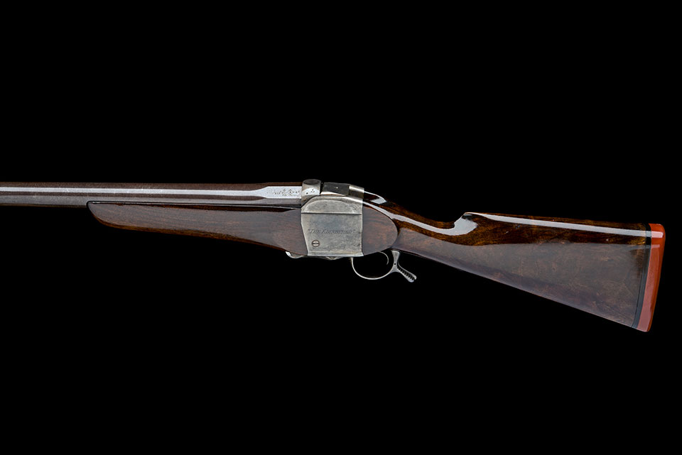 James MacNaughton 4 bore falling block wildfowling gun no. 759 of 1880 built to his 1879 patent. 48” barrel, weight 16lbs. 6oz.