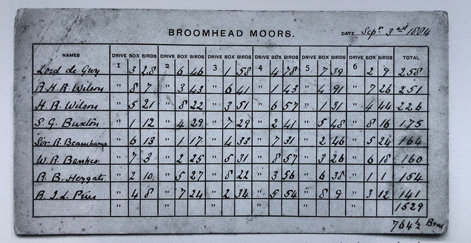 Ripon out-shot an entire generation. This is a game card from Broomhead Moor.