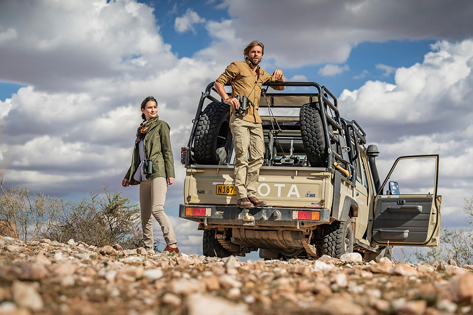 Safari inspired clothes for the style-consious hunter, doubles-up as rugged leisure wear.