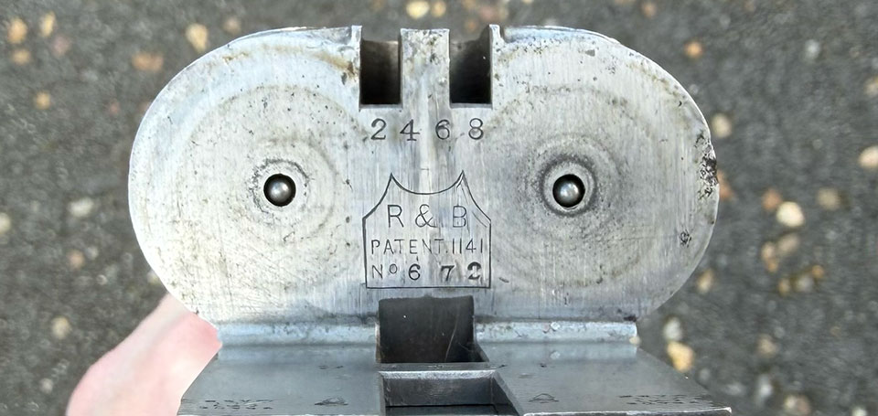 The R&B Patent stamp is for the Rigby & Bissell vertical bolt. This gun is the 672nd built.