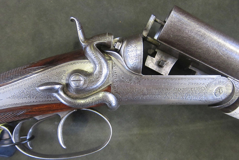 Classic 'Grant & Hodges' 1871 patent sidelever No.251, the best known of Grant's hammer gun styles.