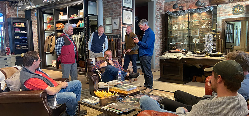Relaxing in the Westley Richards showroom with Trigger.