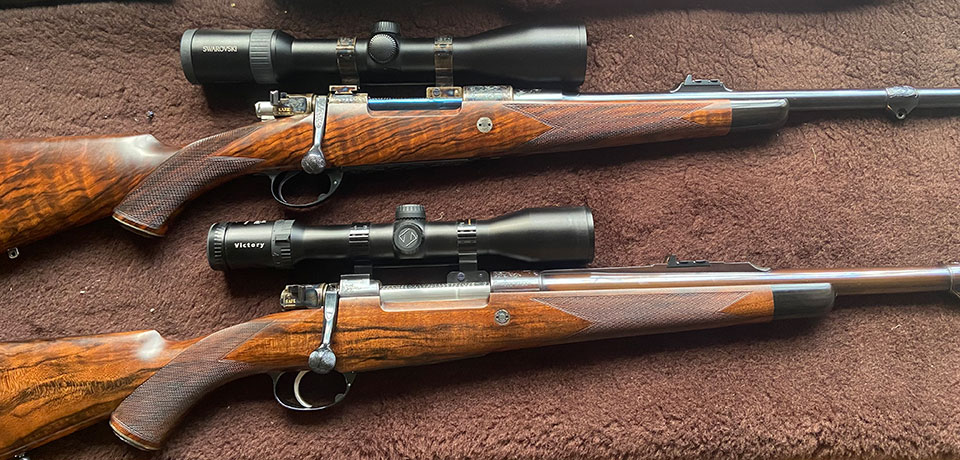 Top, .300 H&H Magnum, lower, .416 Rigby. Both made by Westley Richards about fifteen years ago.