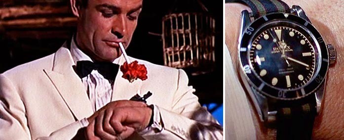 The No-date Sub appeared on James Bond's wrist with a  NATO strap.