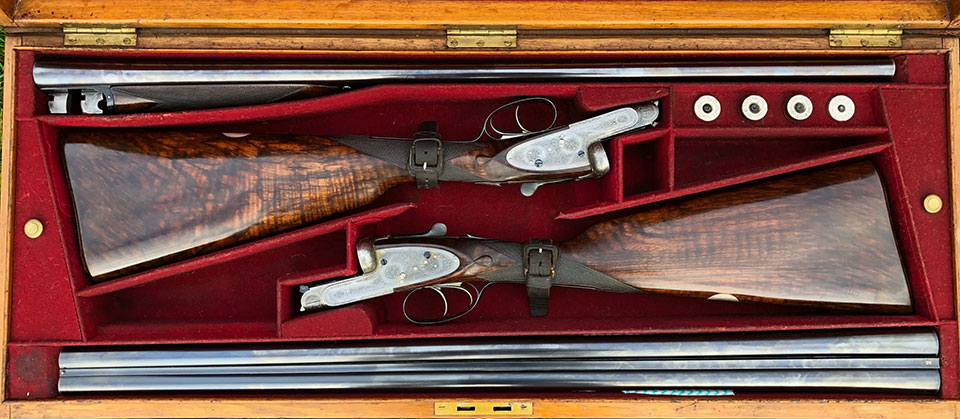 Guns certainly look better presented in an original case. In the UK, the heavy, original case is really of little practical use now. Guns must be secured in a locked safe and cases are for transport, not storage. In fact, many guns have been ruined by being stored in a case, where damp from the cloth lining rusts the steel on the gun where the two touch.