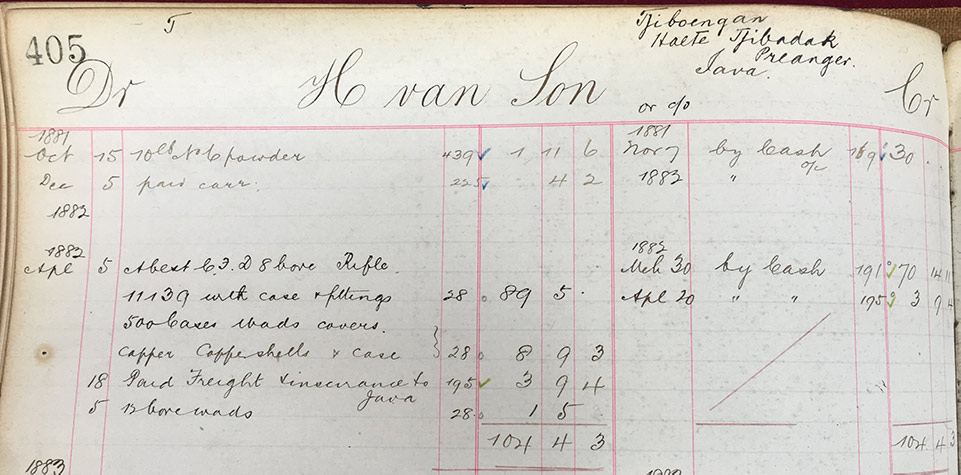 Mr Van Son's order for a double 8-bore rifle.